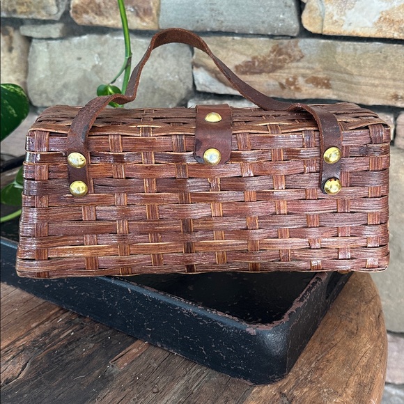Simon Straw Bags Vintage basket, weave wicker purse with leather - Picture 7 of 16